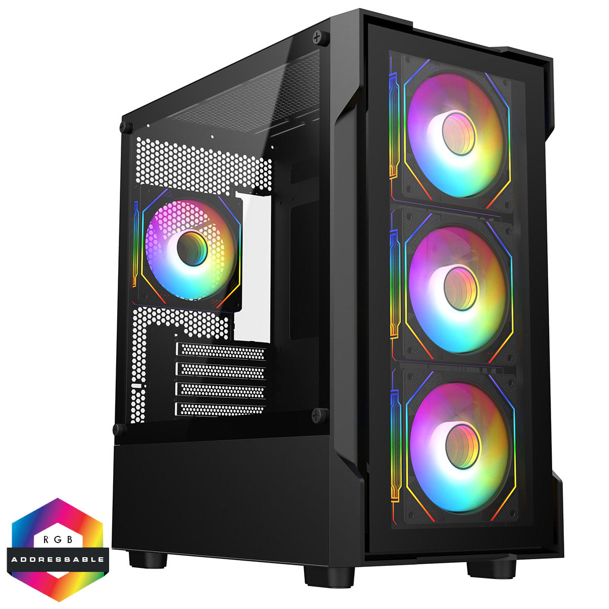 CiT Bolt Black Micro-ATX Case 4x ARGB Fans Tempered Glass