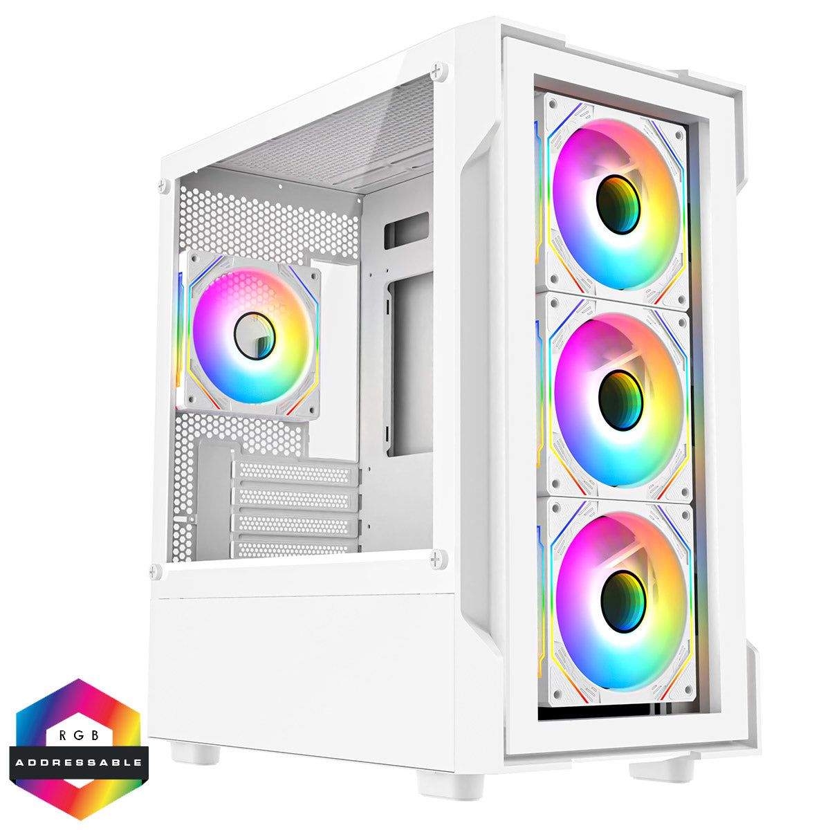 CiT Bolt White Micro-ATX Case 4x ARGB Fans Tempered Glass