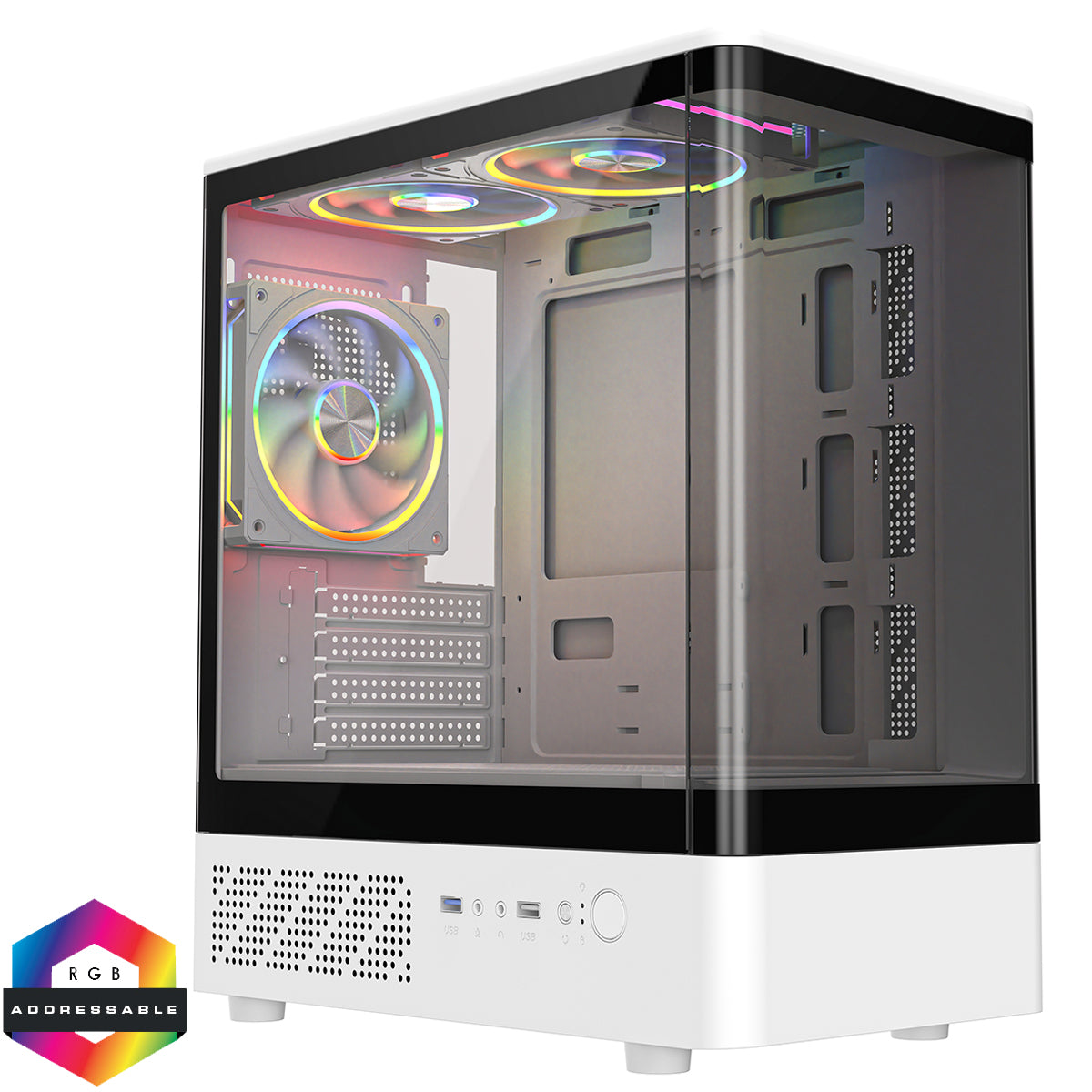 CiT F3 White Micro-ATX Gaming Case with 3x 120mm ARGB Fans