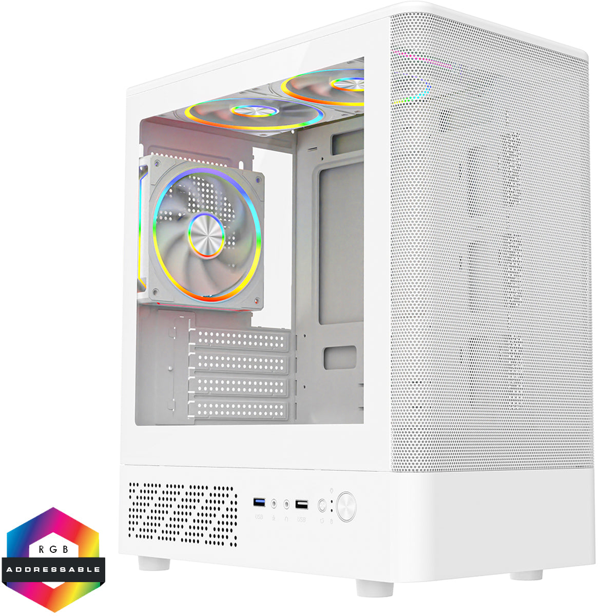CiT F3 White Micro-ATX Mesh Gaming Case 3x ARGB Fans Glass