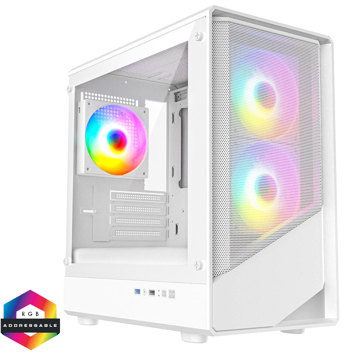 CiT Level 5 White Micro-ATX Mesh Gaming Case 3x ARGB Fans