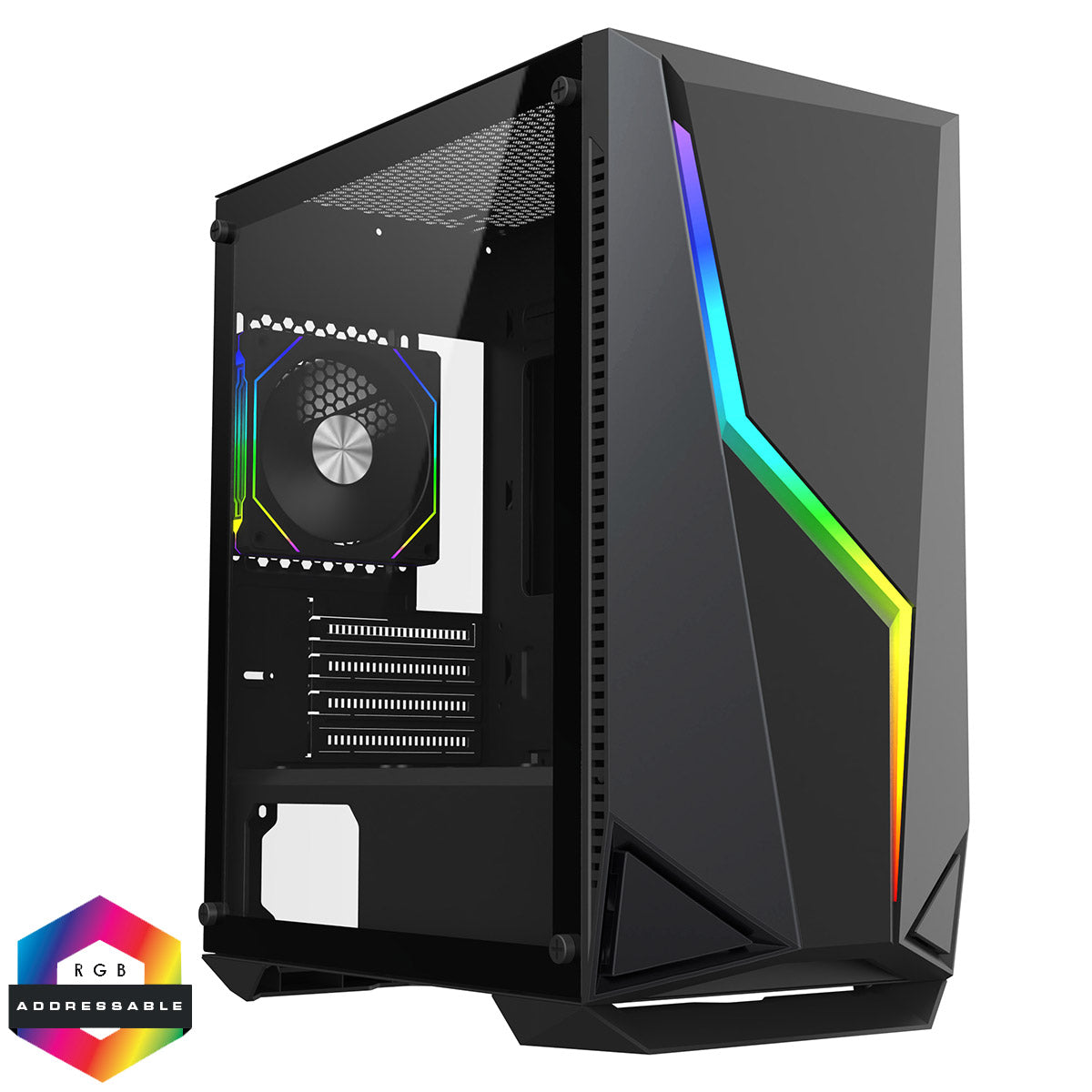 CiT Volt Black Micro-ATX Gaming Case With 1 x 120mm Two-Sided Infinity ARGB Fan and ARGB LED Strip Included