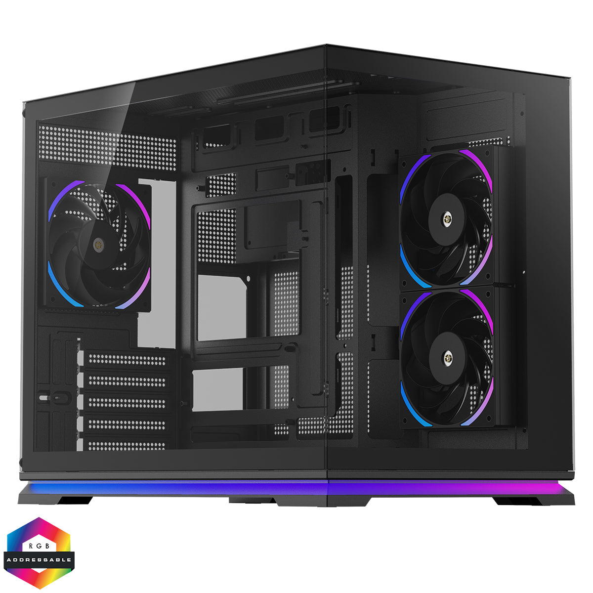 Powercool Aurora Black mATX Dual Chamber Gaming Case LED Strip