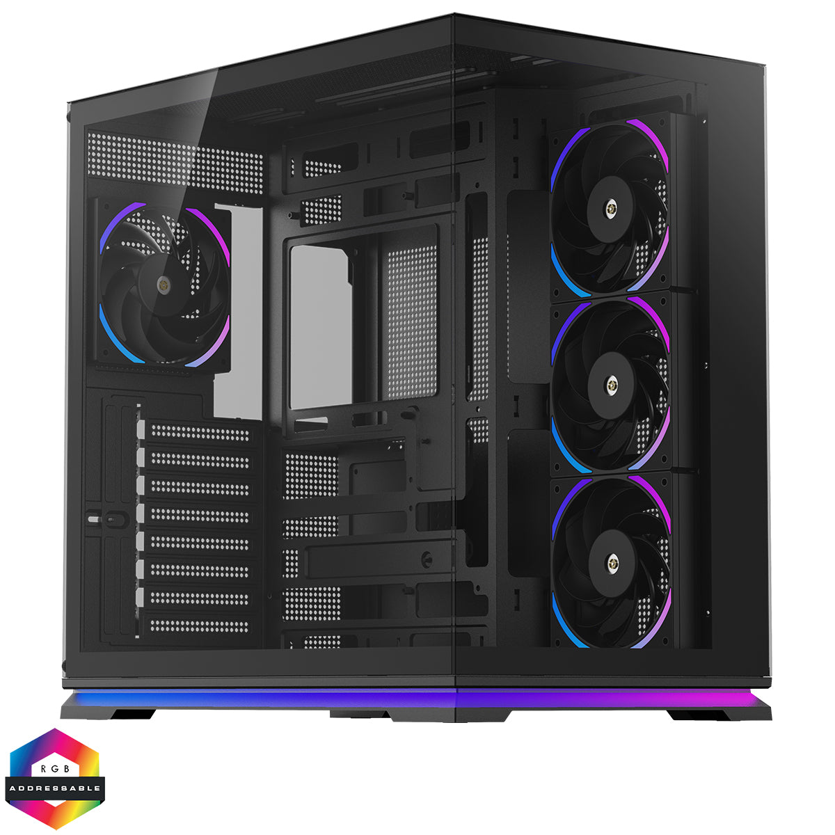Powercool Plasma Black ATX Dual Chamber Case Tempered Glass ARGB