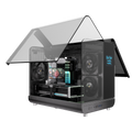 Destello Tormenta high-end gaming PC in white open-design case, front angle showing mesh panels and tempered glass with RX 9700 XT