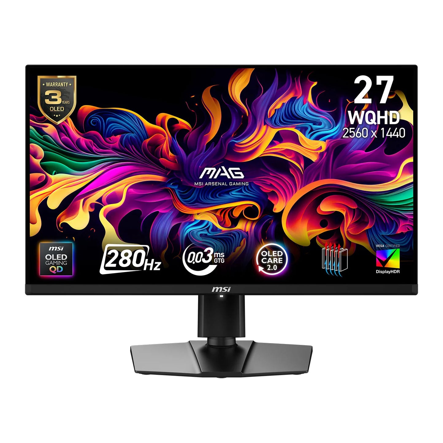 26.5" MSI MAG 271QP QD-OLED X28 OLED Gaming Monitor, WQHD 2560x1440, 280Hz, 0.03ms, DP / HDMI / USB-C - Destello