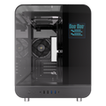 Destello Tormenta white gaming PC side view with open panel showing internal components, DDR5 RAM and custom cooling setup