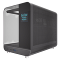 Destello Tormenta white gaming PC three-quarter front view showing mesh airflow design and tempered glass side panel