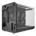 Destello Tormenta white gaming PC rear view showing back panel I/O, triple fan exhaust and ventilation mesh