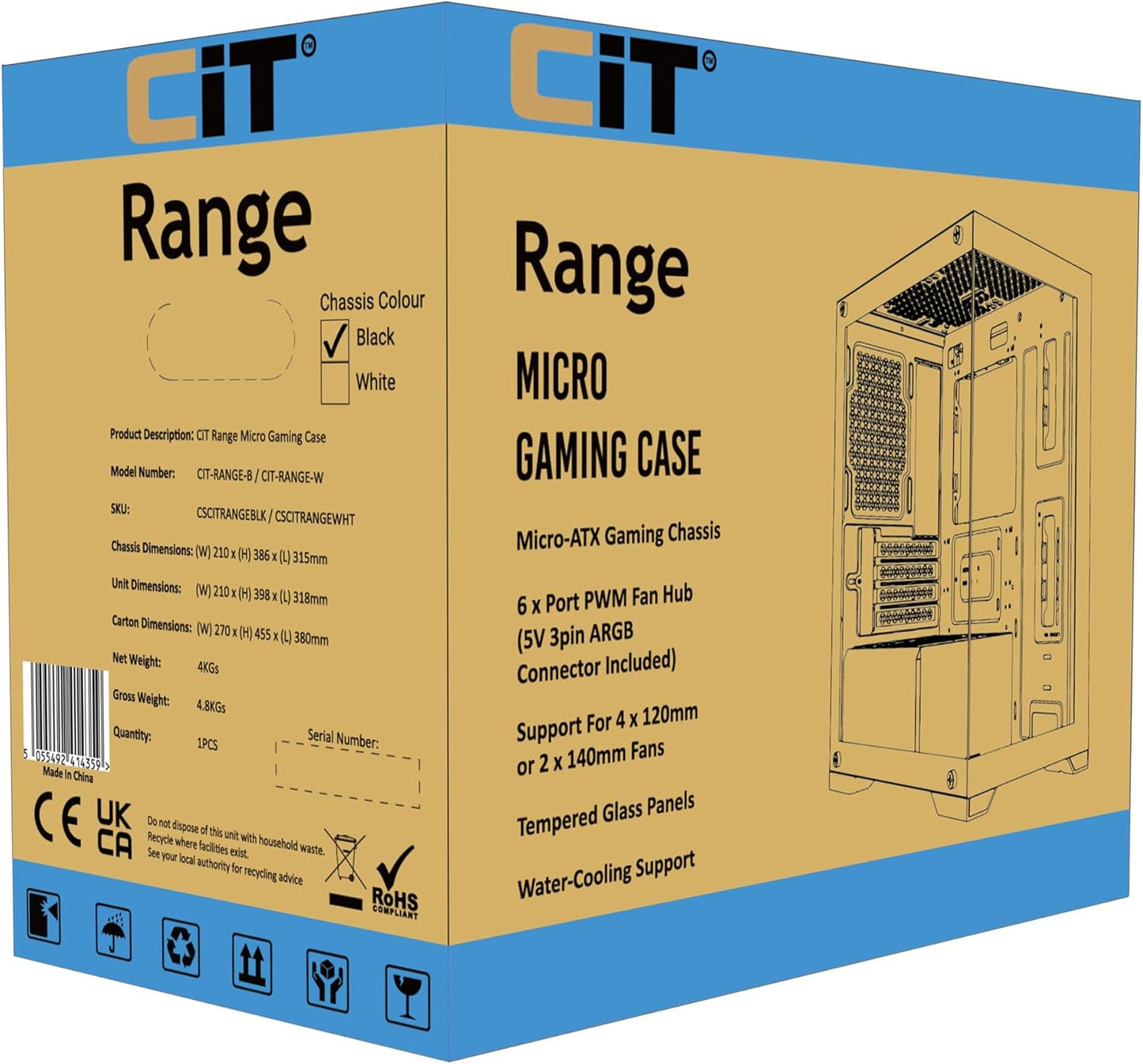 CiT Range Black ATX Mid Tower PC Gaming Case