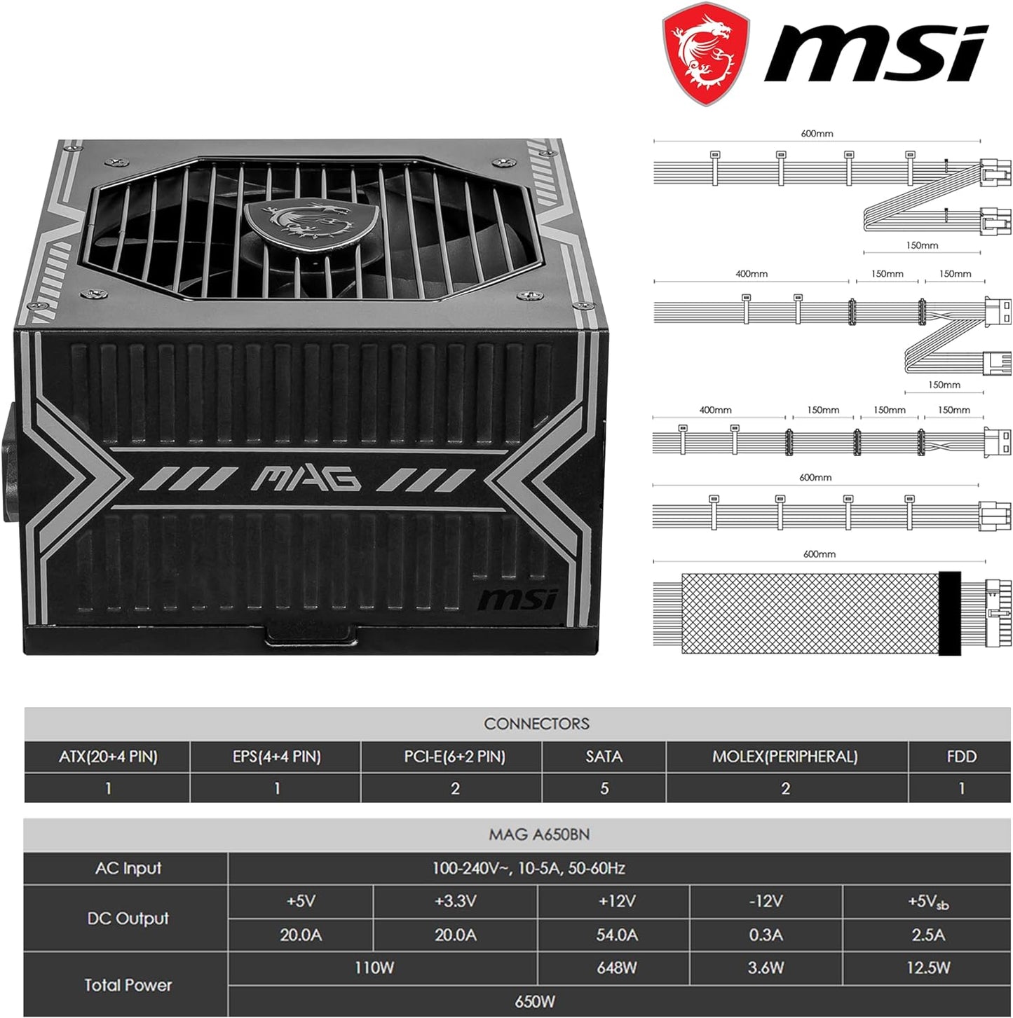 MSI MAG A650BN Power Supply Unit