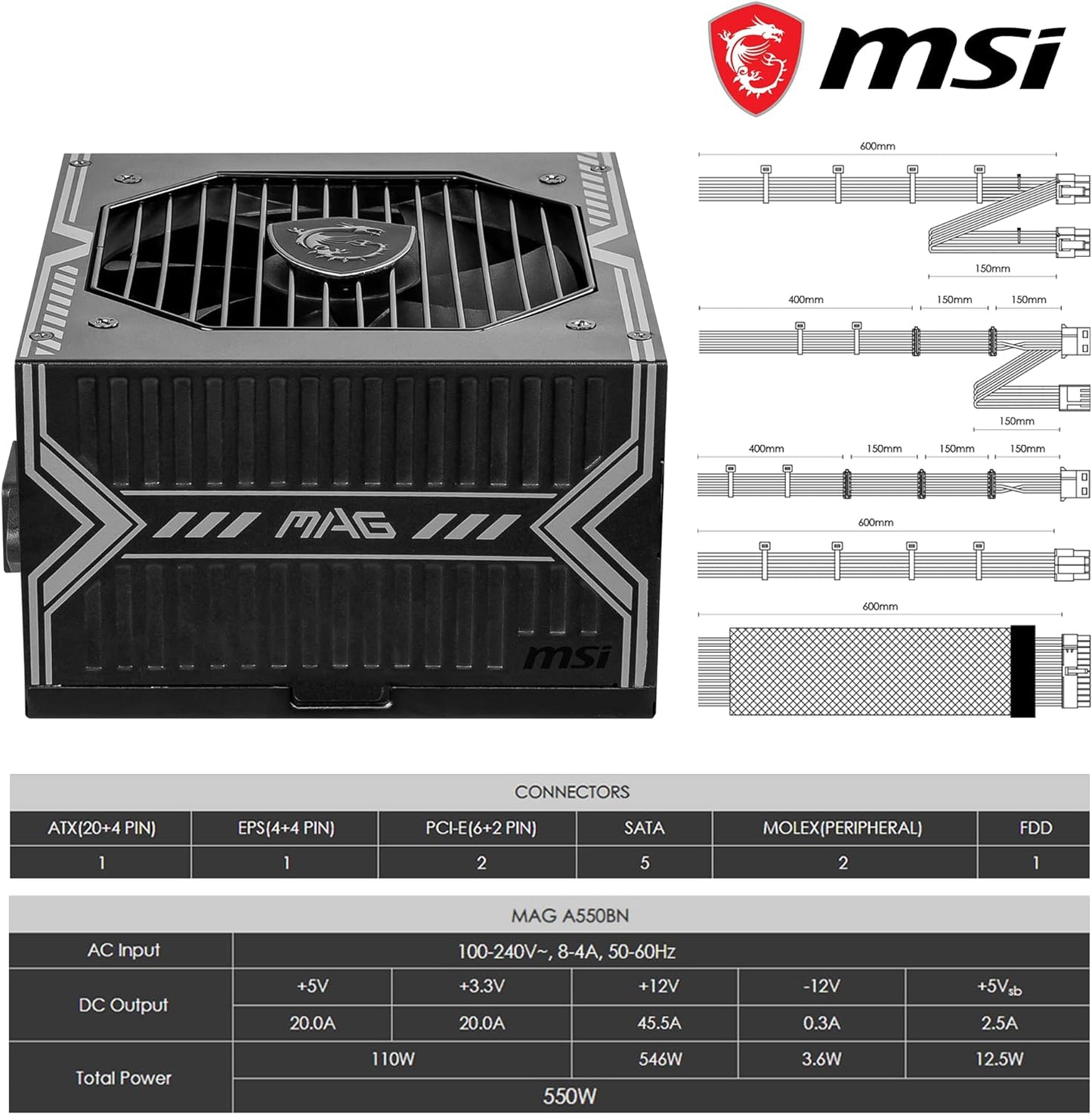 MSI MAG A550BN Power Supply Unit