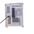 Destello Rayo black gaming PC rear three-quarter angle showing non-glass side panel and back I/O layout