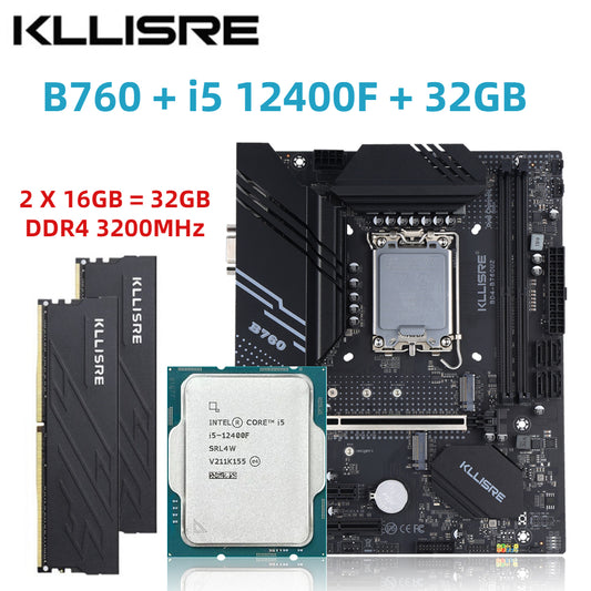 Kllisre B760 Kit: Intel Core i5-12400F, 2x16GB (32GB) DDR4 3200 Desktop RAM, LGA 1700 Motherboard Set