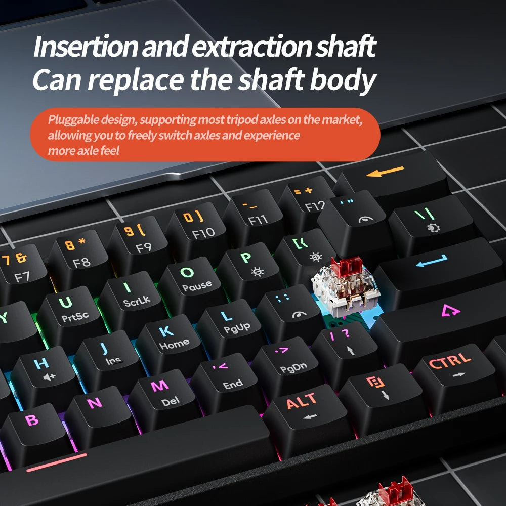 MUCAI MK61 USB Gaming Mechanical Keyboard 61 Keys Red Switch Wired Detachable Cable RGB Backlit Hot Swappable