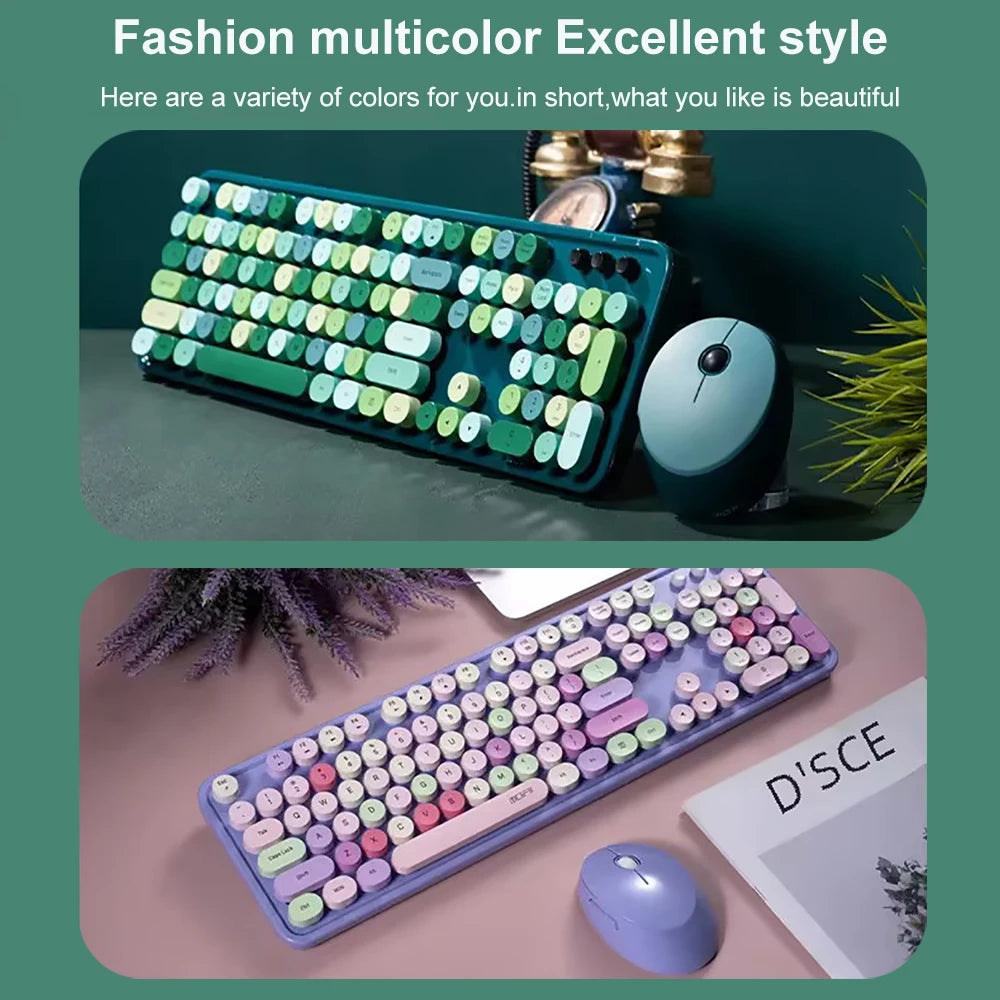 Wireless Retro Vintage Style Keyboard and Mouse Set, Ergonomic Mechanical Feel, for Office, Gaming, Laptop, and PC Accessories