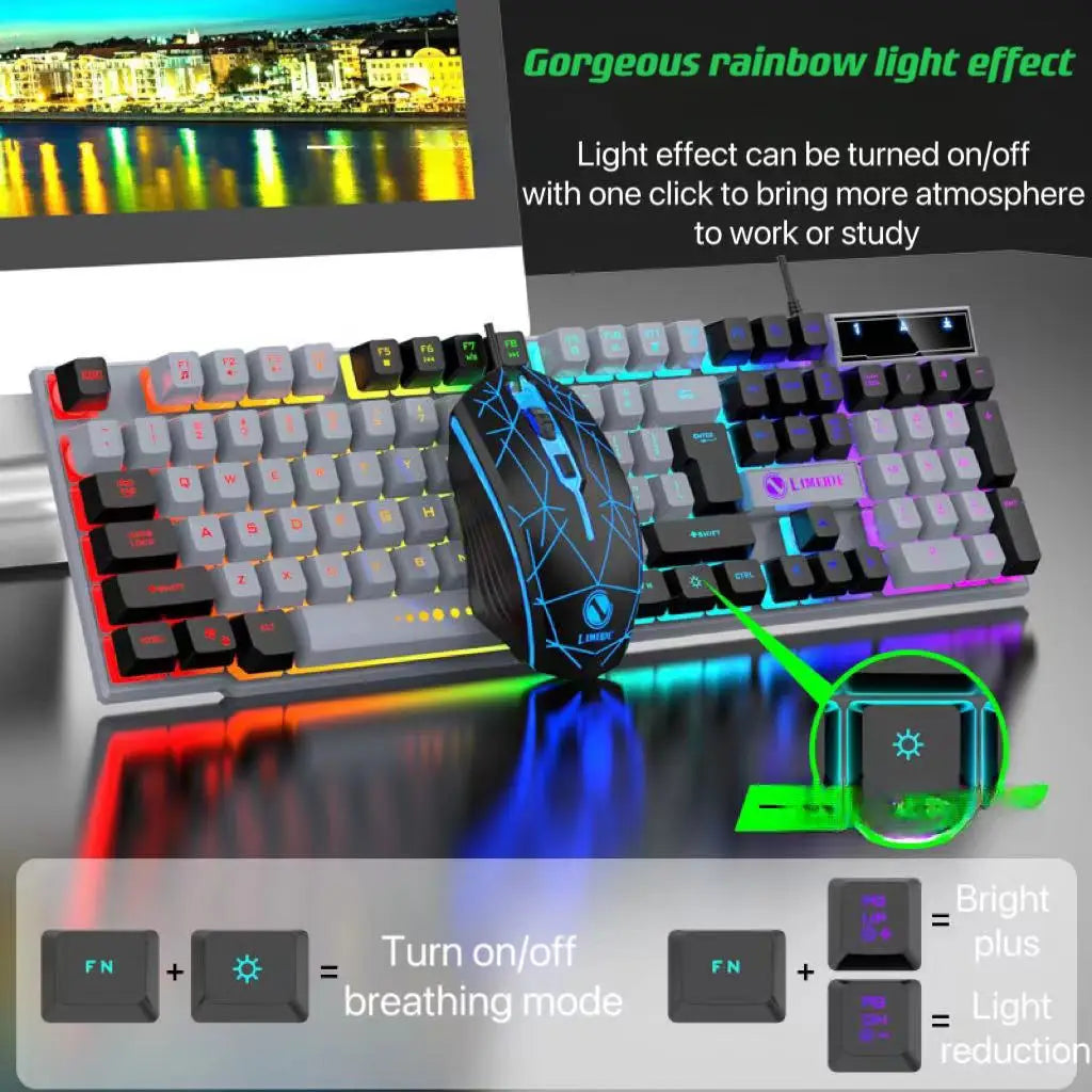 Wired USB Luminous Mechanical Keyboard and Mouse Set for PC, Laptop, Computer Gaming, and Office