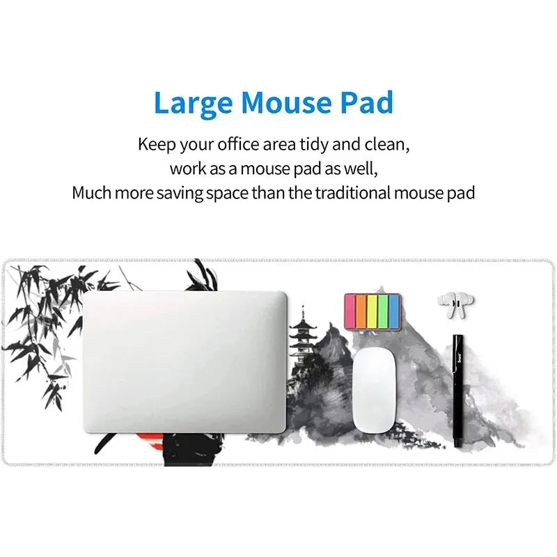 Japanese Samurai Tree Sun Gaming Mouse Pad, XL XXL Desk Mat, Natural Rubber, Anti-Slip Office Mousepad for Home and Computer