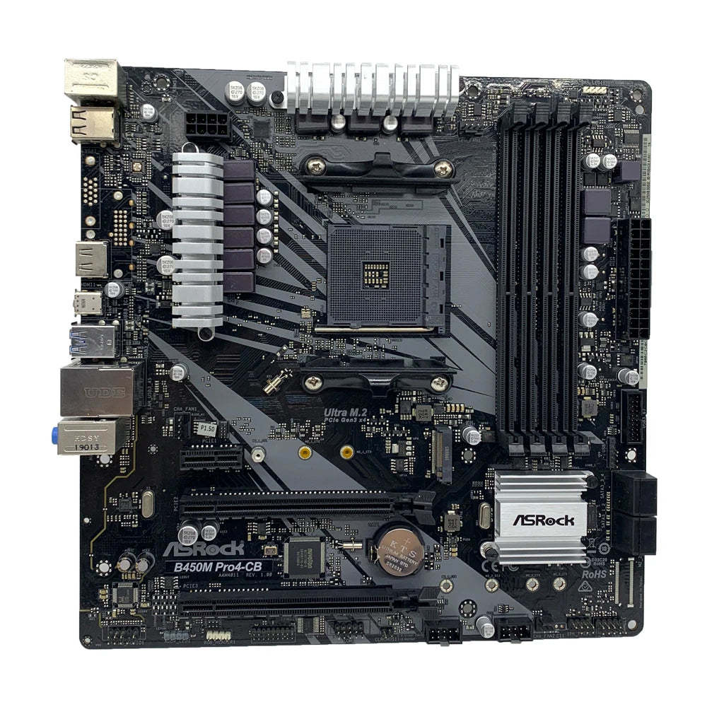 ASRock B450M PRO4-CB Motherboard B450 B450M Micro ATX Socket AM4, Supports Ryzen 5 5600 4300G 1600, DDR4, PCI-E 3.0