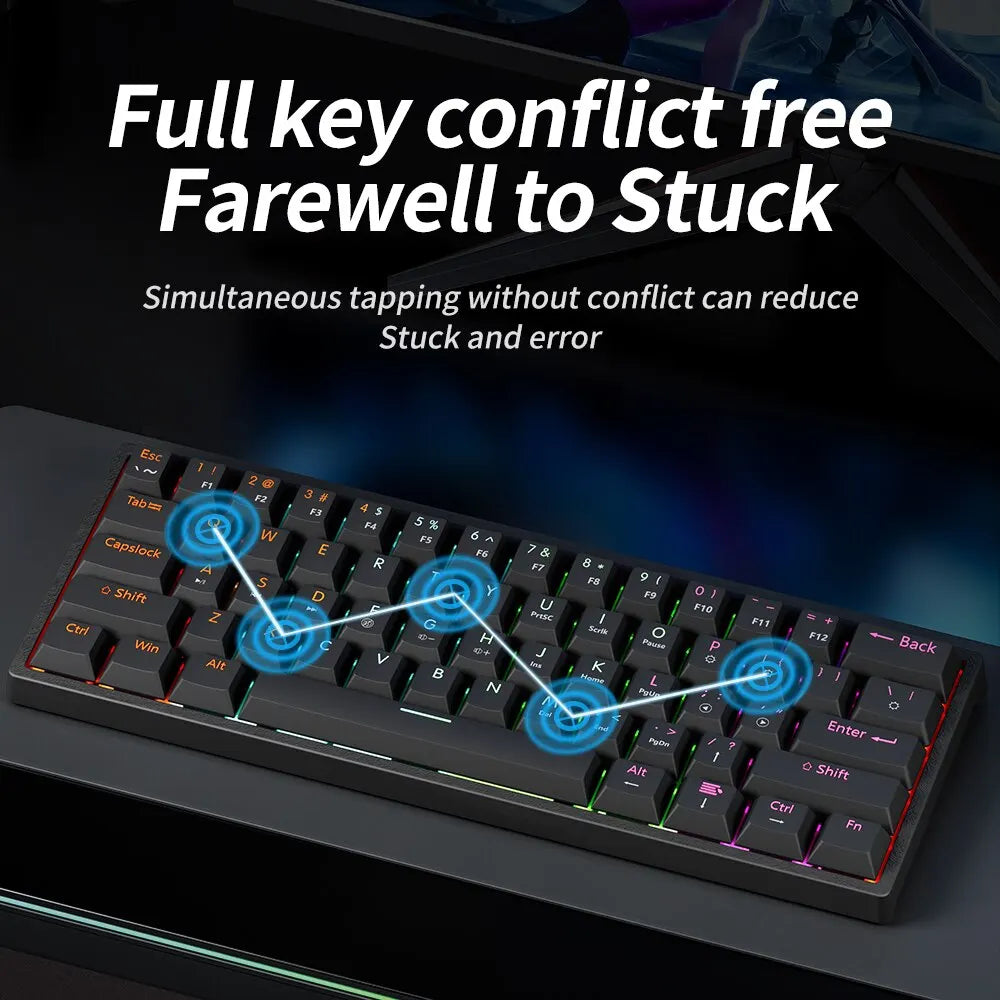 MUCAI MK61 USB Gaming Mechanical Keyboard 61 Keys Red Switch Wired RGB Backlit Hot Swappable