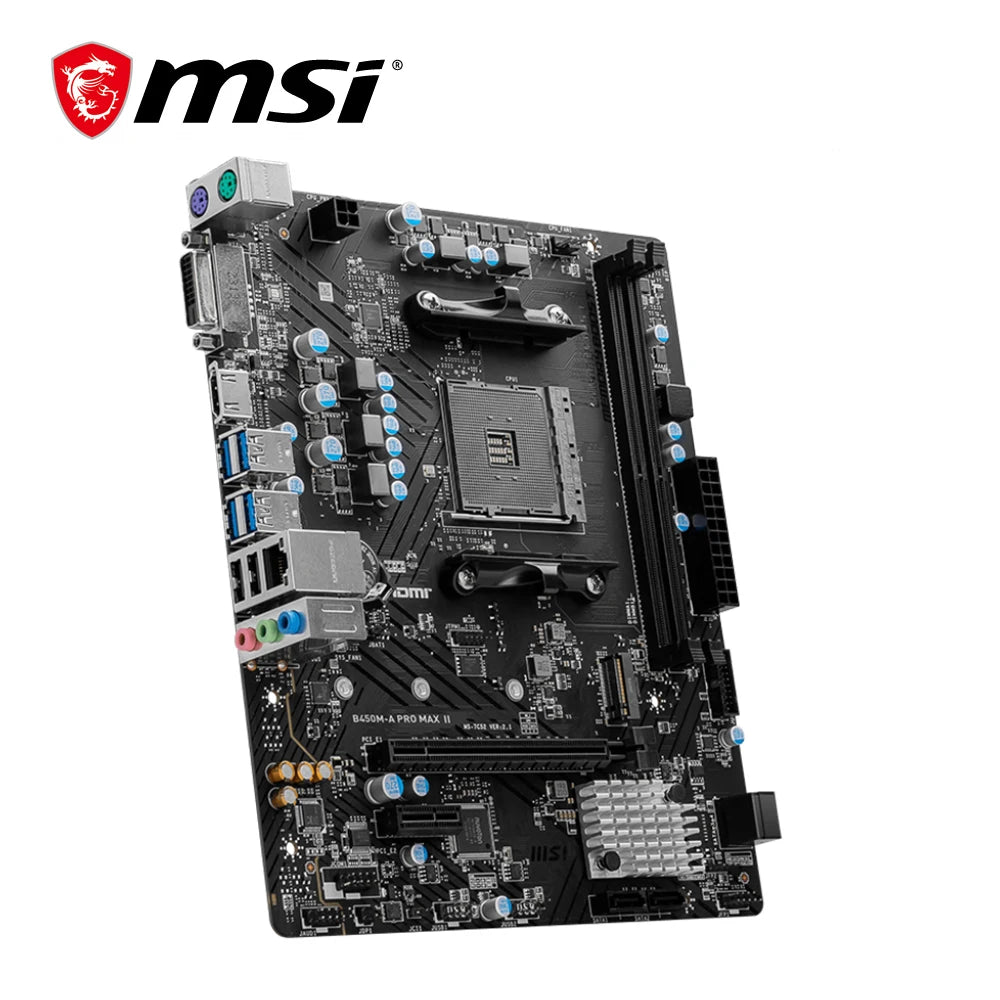 MSI B450M-A PRO MAX II Motherboard, Dual-Channel DDR4, M.2, SATA III, USB 3.2, Supports AMD R9 CPUs, Socket AM4