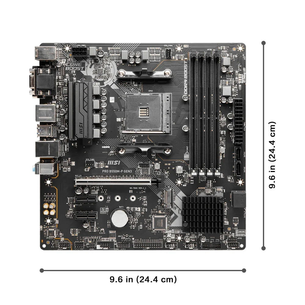 MSI PRO B550M-P GEN3 AMD Gaming Motherboard, AM4, DDR4, M.2, Supports Ryzen 5000 & 3000 Series CPUs (R3, R5, R7)