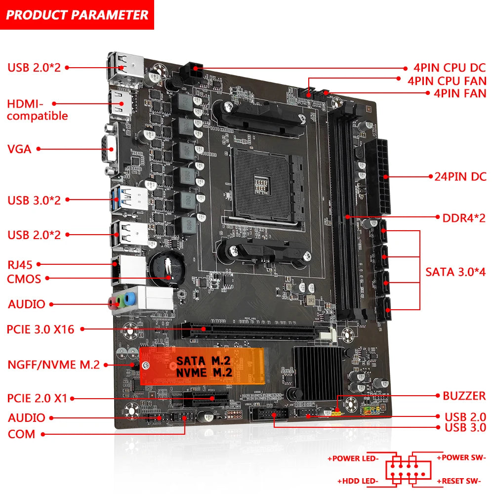 MACHINIST B450 Motherboard AM4 Slot, Supports AMD Ryzen 1st-5th Generation CPUs, HDMI VGA, DDR4 Dual-Channel Memory, NVME M.2