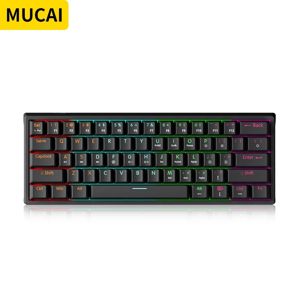 MUCAI MK61 USB Gaming Mechanical Keyboard 61 Keys Red Switch Wired RGB Backlit Hot Swappable