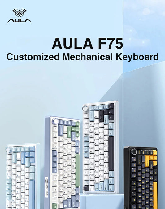 AULA F75 Mechanical Keyboard Wired/2.4G Wireless/Bluetooth RGB PBT 75% Layout OEM Profile Gasket Customized PC Gaming Keyboard