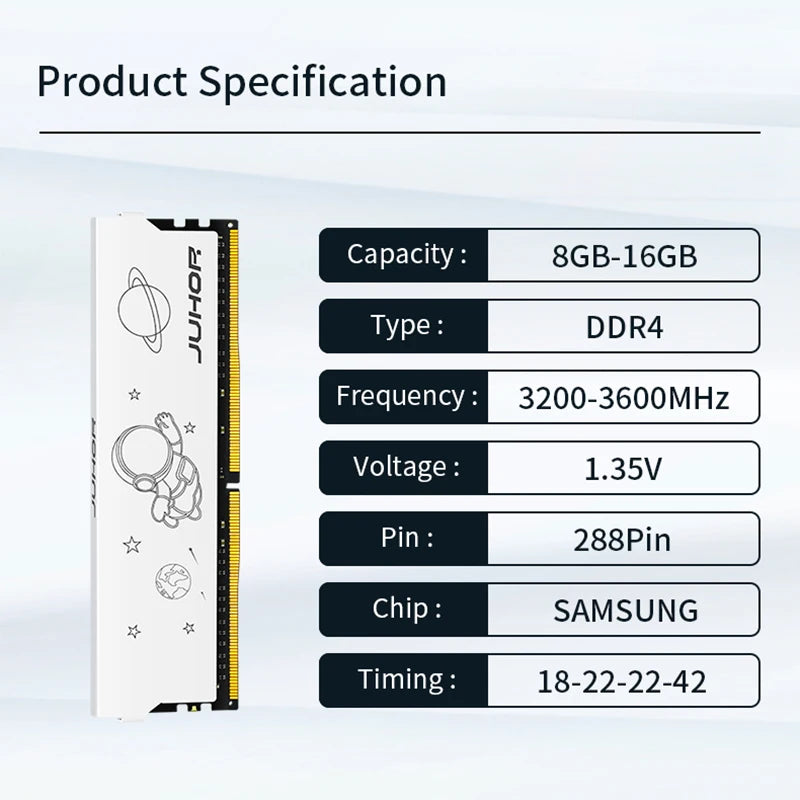 JUHOR DDR4 8GB 16GB 3200MHz 3600MHz 16GBx2 8GBx2 DIMM XMP 2.0 Desktop Gaming Memory RAM