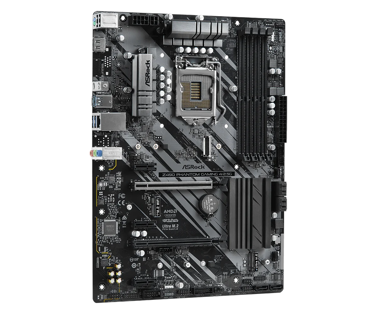 ASRock Z490 Phantom Gaming 4/2.5G ATX Motherboard, LGA 1200, Intel DDR4 128GB, Supports i5-10500, i3-10300, i9-10900K, 10105 CPUs