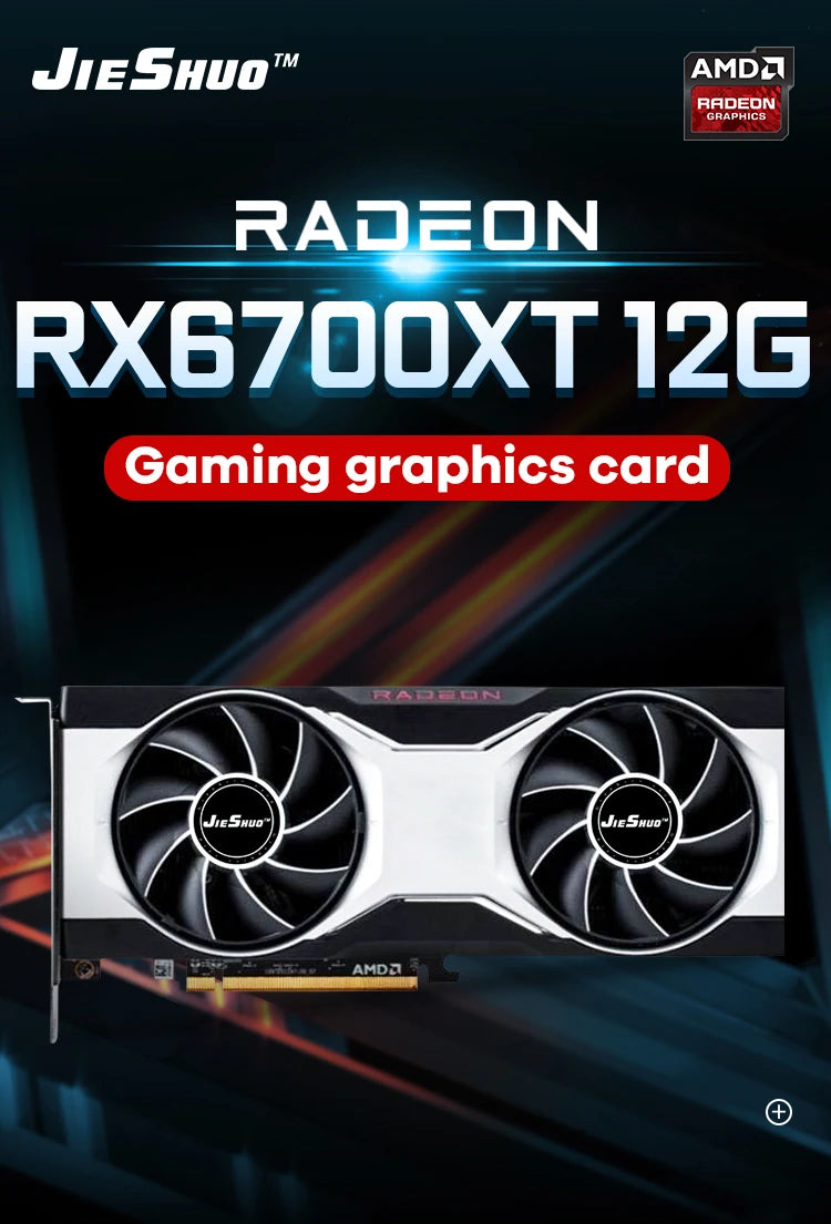 JIESHUO AMD RX 6700 XT 12GB GDDR6 Graphics Card | 192-bit GPU | Desktop Gaming & Office Use