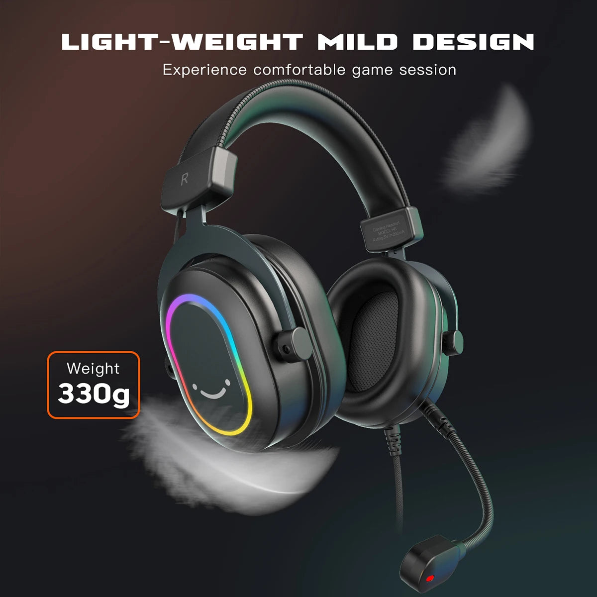 Fifine Dynamic RGB Gaming Headset with Mic - Over-Ear Headphones, 7.1 Surround Sound, for PC PS4 PS5, with 3 EQ Options for Game, Movie, Music