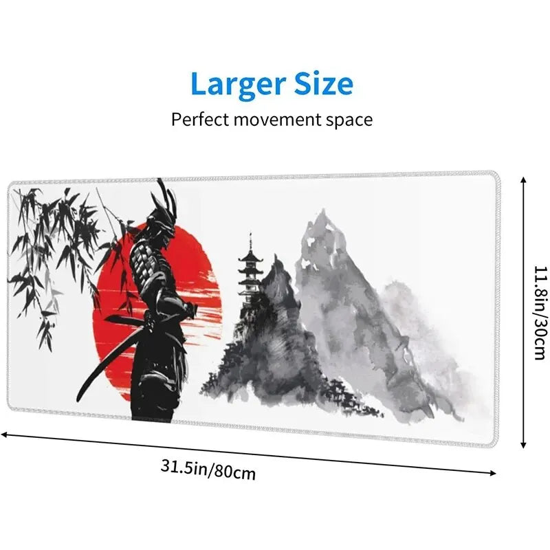 Japanese Samurai Tree Sun Gaming Mouse Pad, XL XXL Desk Mat, Natural Rubber, Anti-Slip Office Mousepad for Home and Computer