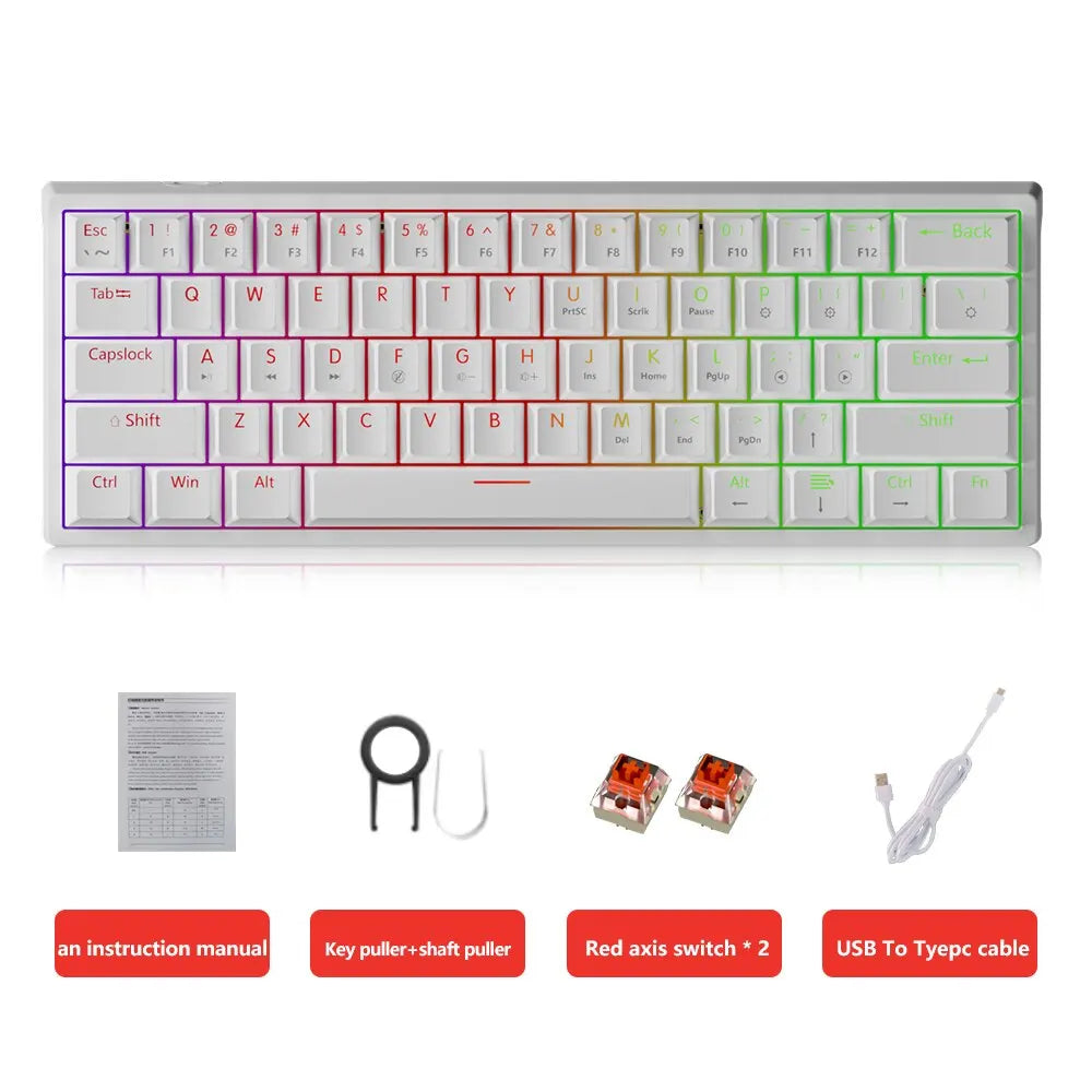 MUCAI MK61 USB Gaming Mechanical Keyboard 61 Keys Red Switch Wired RGB Backlit Hot Swappable