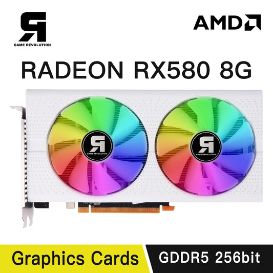 GAME REVOLUTION RX 580 8GB GDDR5 Graphics Card | 256-bit | White RGB AMD GPU for Gaming Desktop