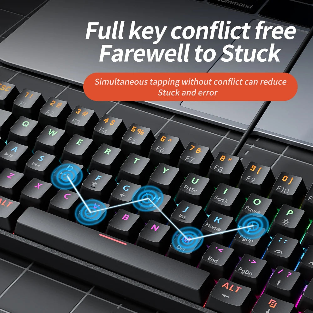 MUCAI MK61 USB Gaming Mechanical Keyboard 61 Keys Red Switch Wired Detachable Cable RGB Backlit Hot Swappable