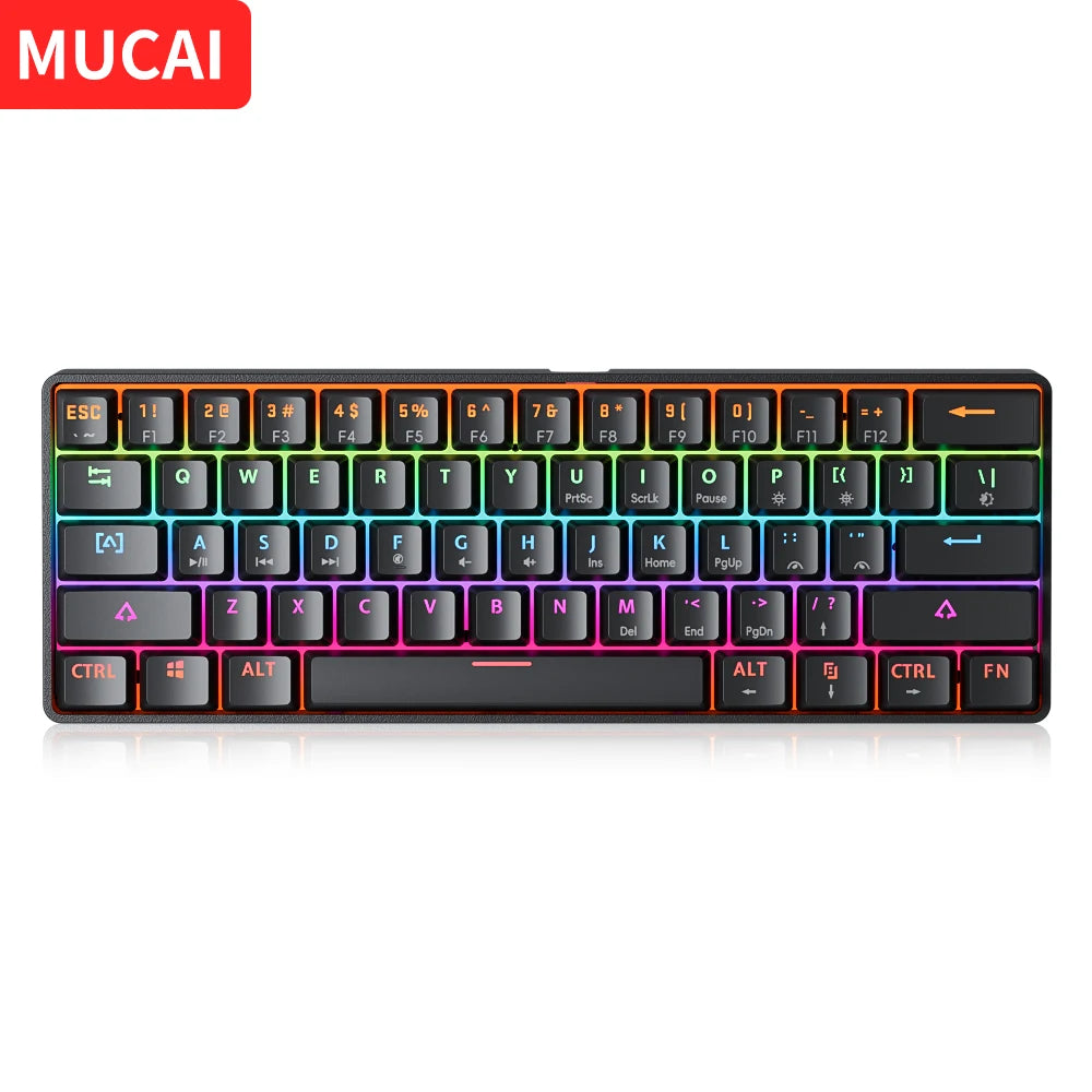 MUCAI MK61 USB Gaming Mechanical Keyboard 61 Keys Red Switch Wired Detachable Cable RGB Backlit Hot Swappable