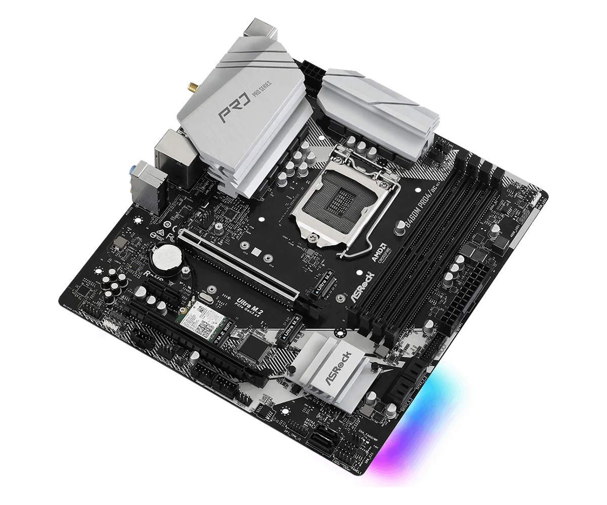 ASRock B460M PRO4/AC Micro ATX Motherboard, LGA 1200, DDR4 128GB, SATA3, M.2, Supports 10th Gen Core i9-10900F, i5-10400 CPUs