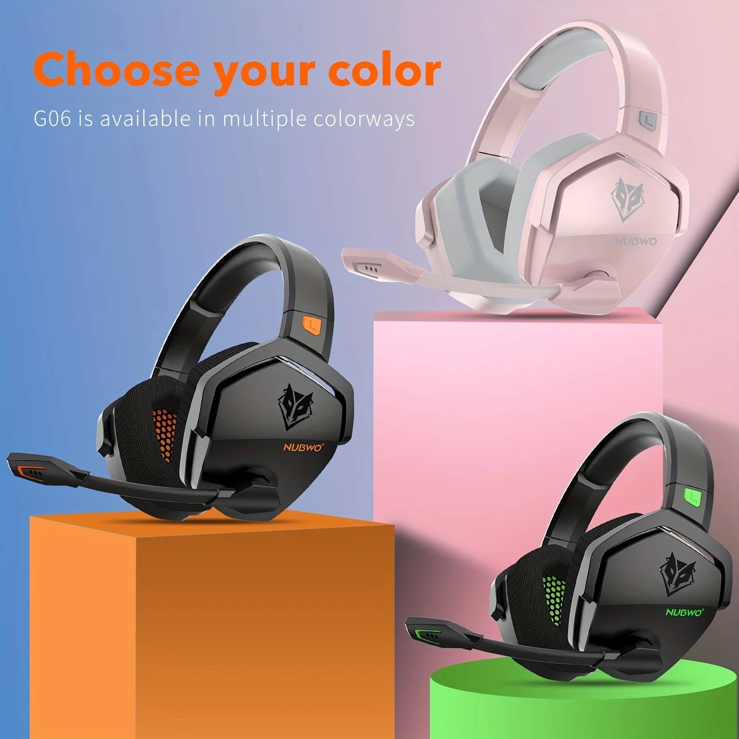 NUBWO G06 Gaming Headset for PS5, PS4, Xbox, PC, Mac, 2.4GHz Ultra-Low Latency Noise Cancelling Bluetooth Headphones With Mic