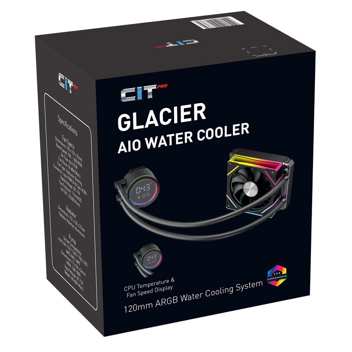CiT Pro Glacier Watercooler 120mm Black With Display - Destello
