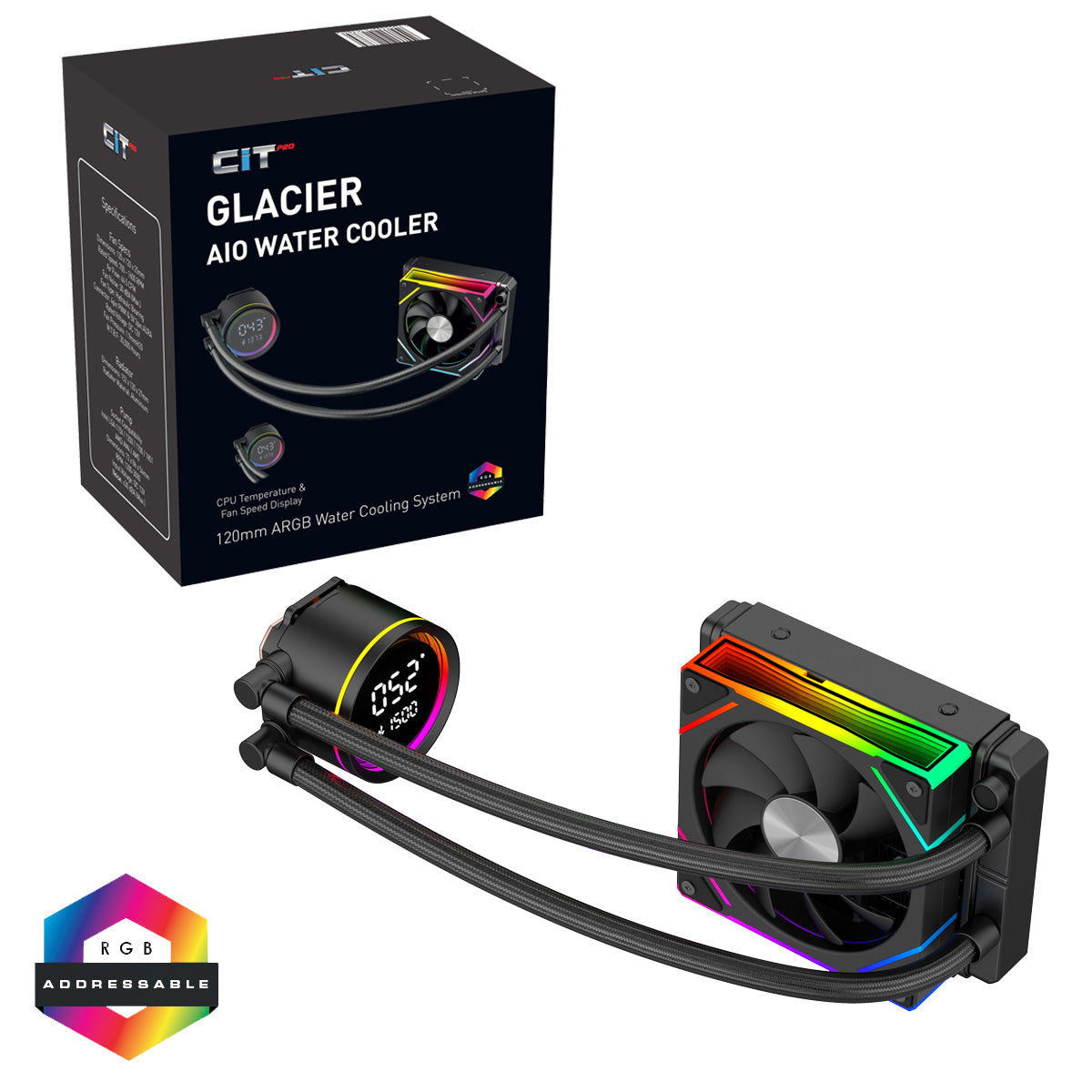 CiT Pro Glacier Watercooler 120mm Black With Display - Destello