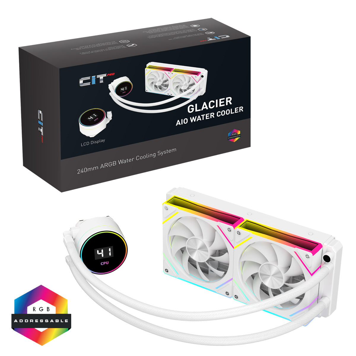 CiT Pro Glacier Watercooler 240mm White With Temperature Display - Destello