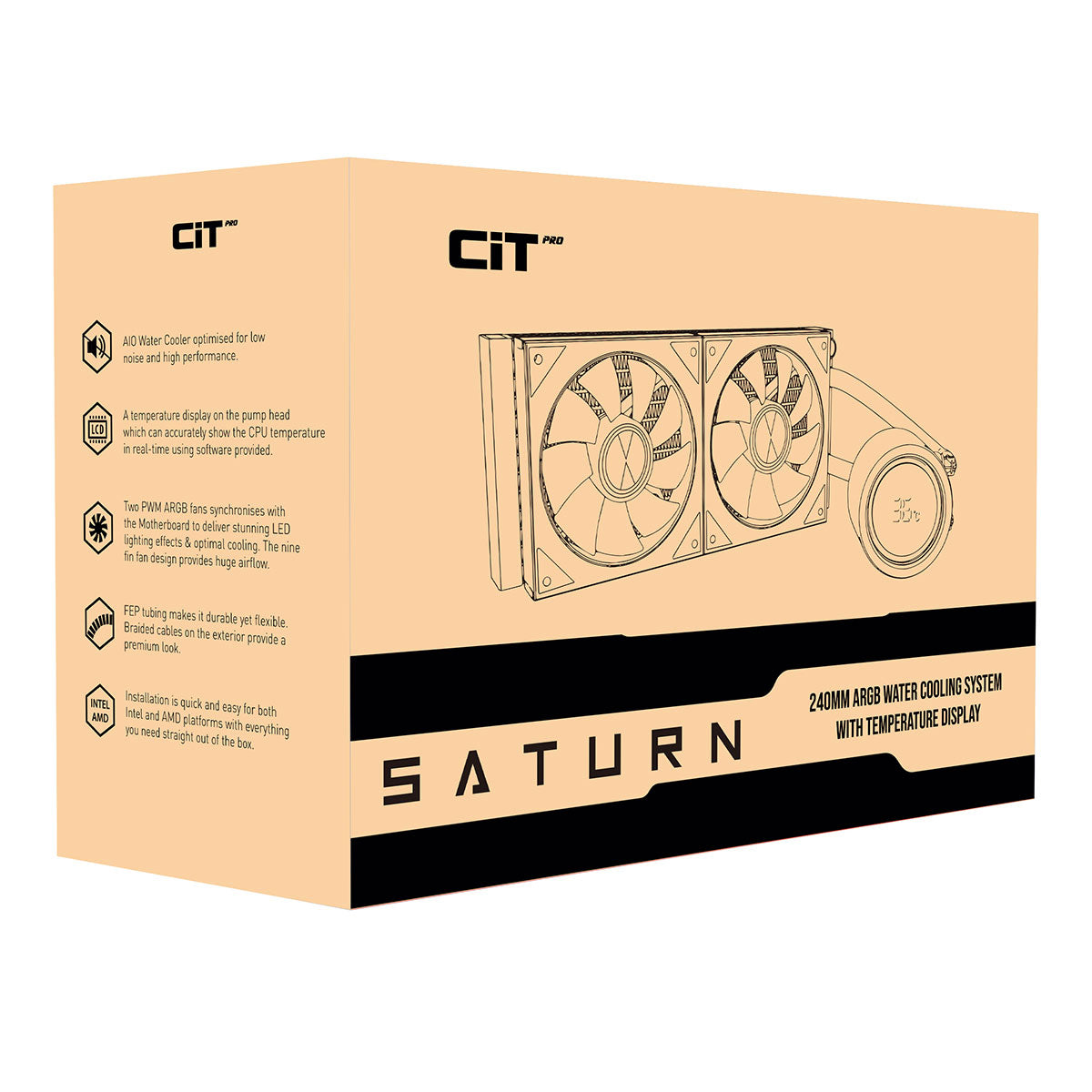 CiT Pro Saturn Watercooler 240mm Black With Display - Destello