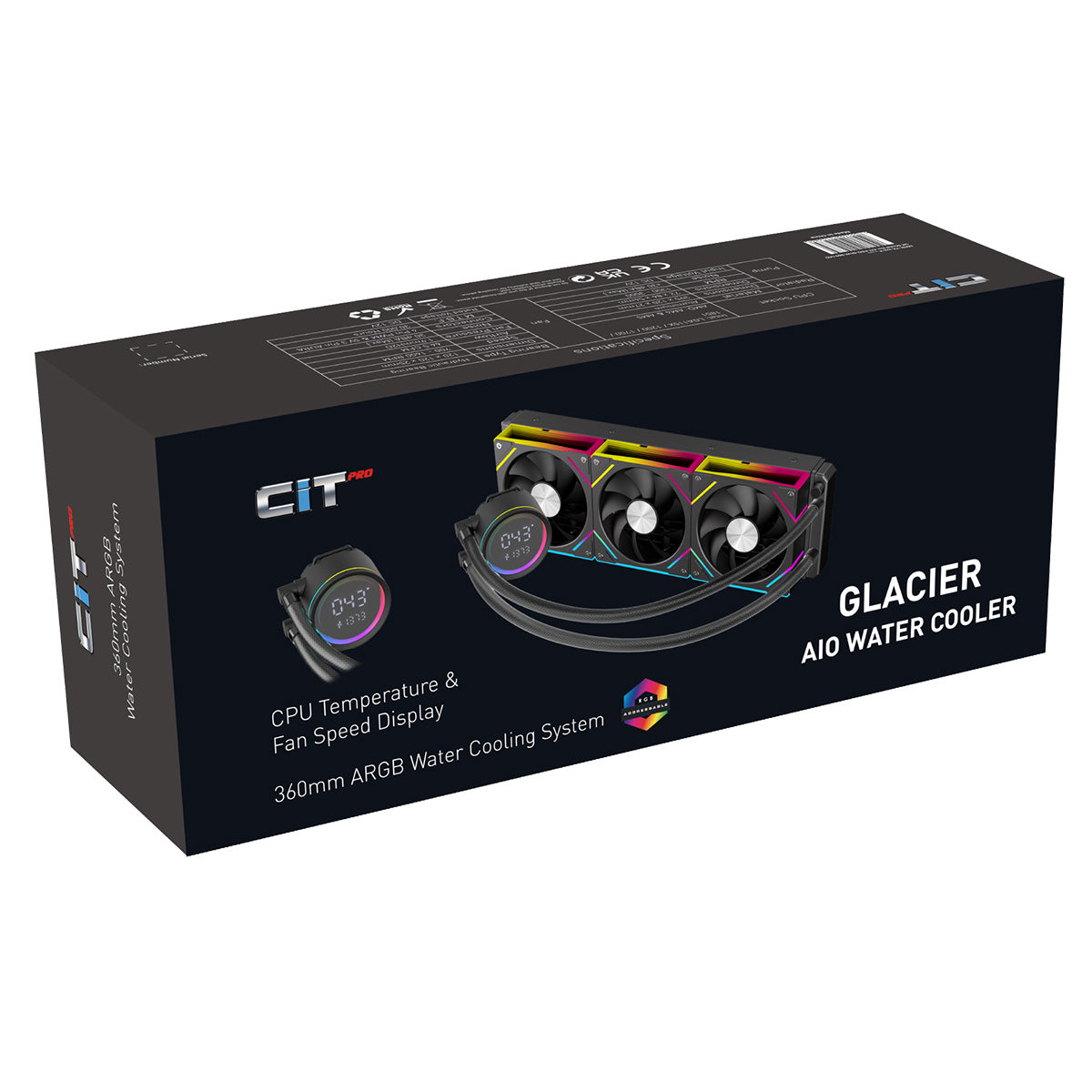 CiT Pro Glacier Watercooler 360mm Black With Display - Destello