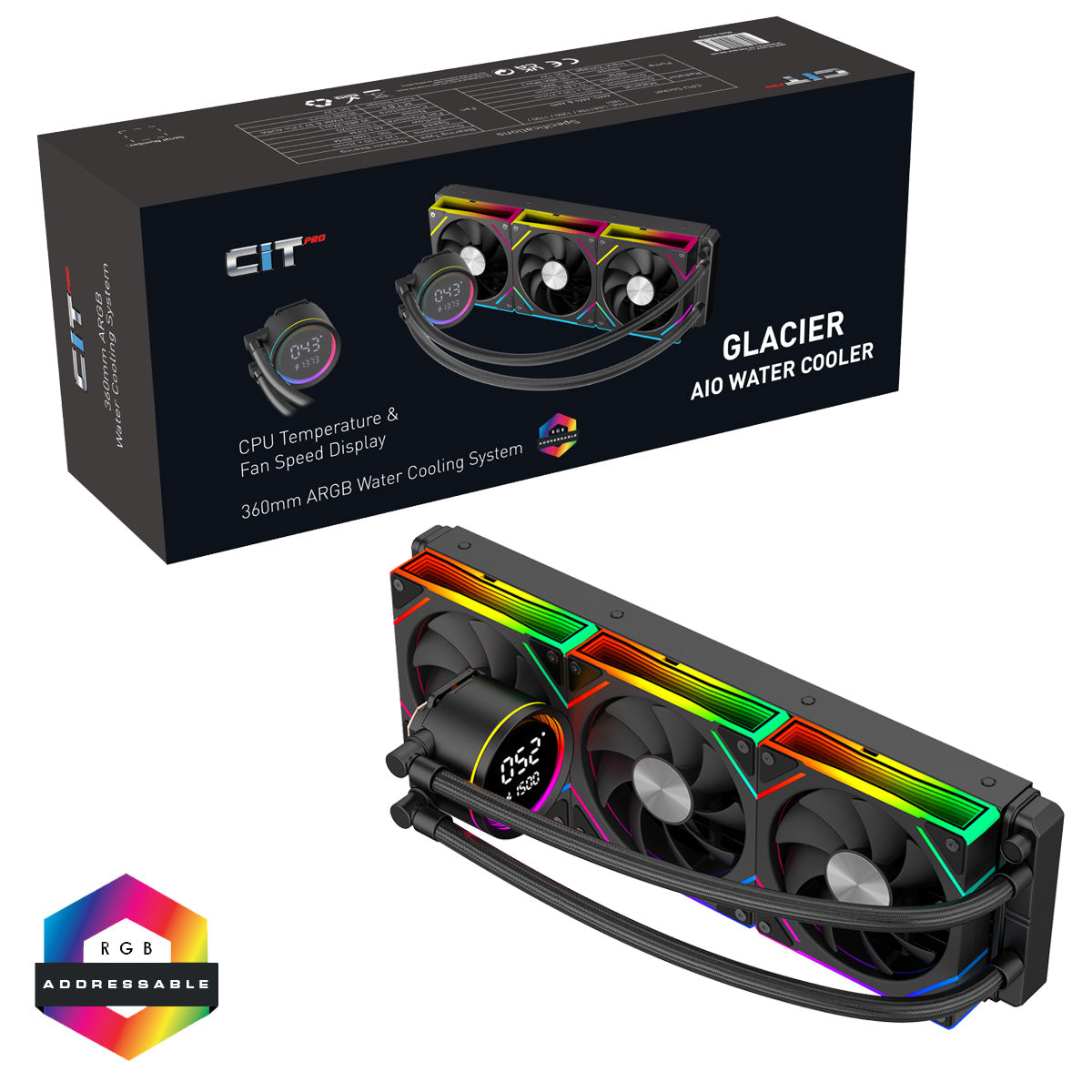 CiT Pro Glacier Watercooler 360mm Black With Display