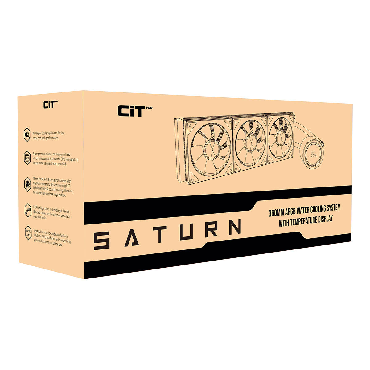 CiT Pro Saturn Watercooler 360mm Black With Display - Destello