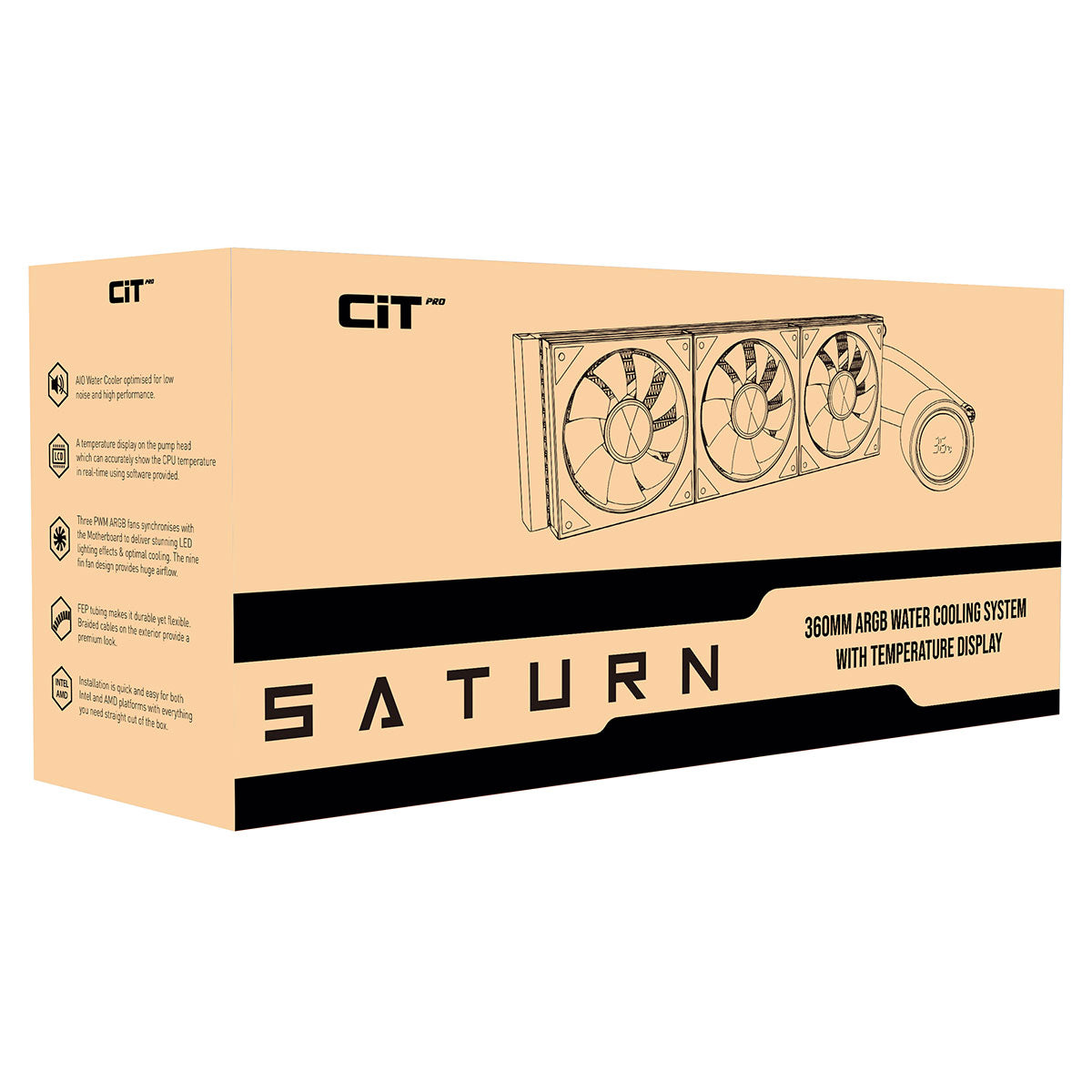 CiT Pro Saturn Watercooler 360mm White With Display - Destello
