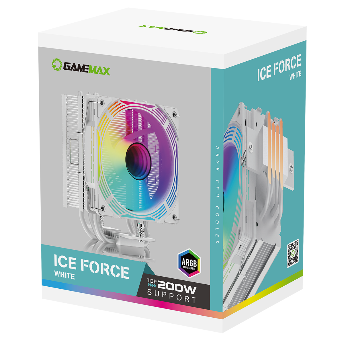 GameMax Ice Force White CPU Cooler With 120mm FN12A-C8I PWM ARGB Infinity Fan 4 x 6mm Heat Pipes TDP 200W - Destello