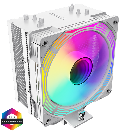 GameMax Ice Force White CPU Cooler With 120mm FN12A-C8I PWM ARGB Infinity Fan 4 x 6mm Heat Pipes TDP 200W - Destello